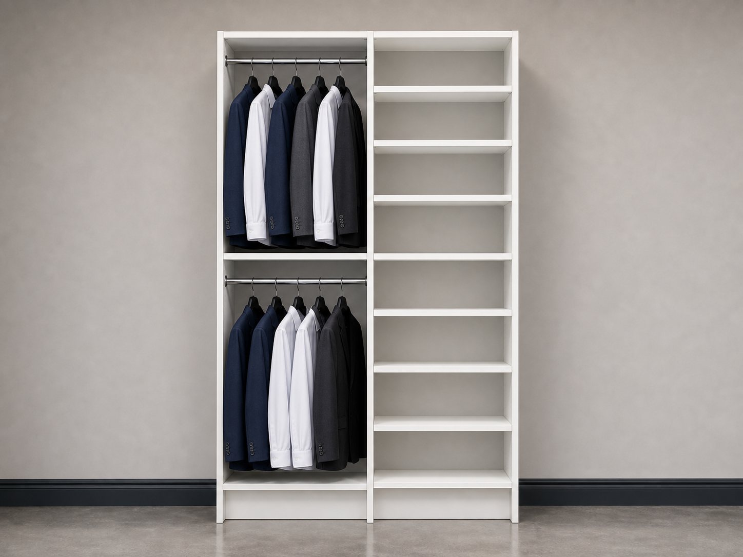 Double Hang (24''W) + 8-Shelf (24''W) Double Tower Closet – 51"W × 96"H × 14"D