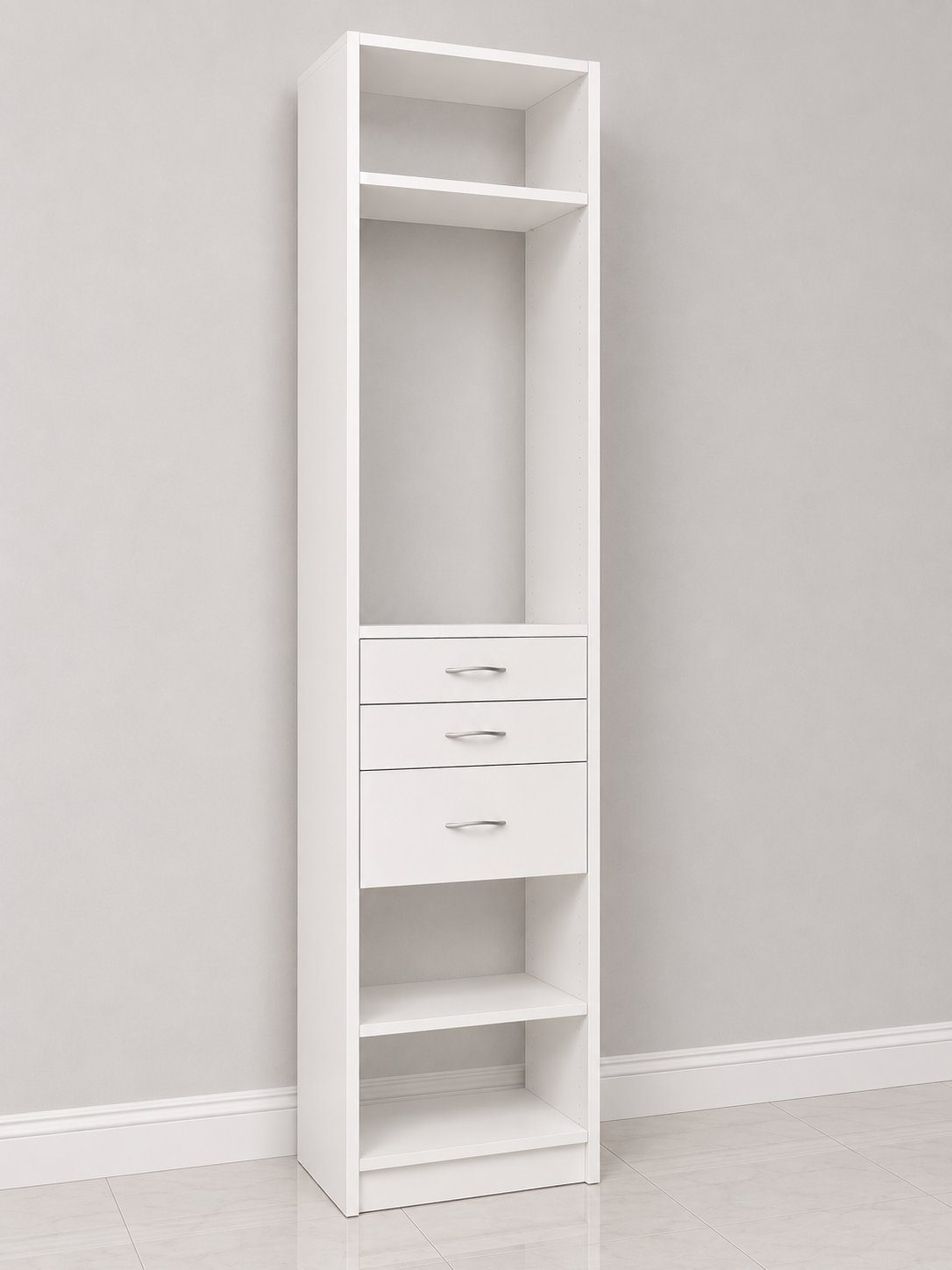 CW Single – Shelf + 2 Small Drawers + 1 Large Drawer + Shelf – 84H x 24W x 14D