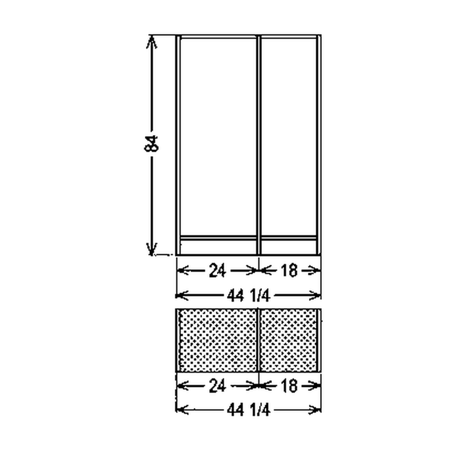 Double Hang + 7-Shelf (18") Double Tower Closet – 45"W × 84"H × 14"D layout diagram