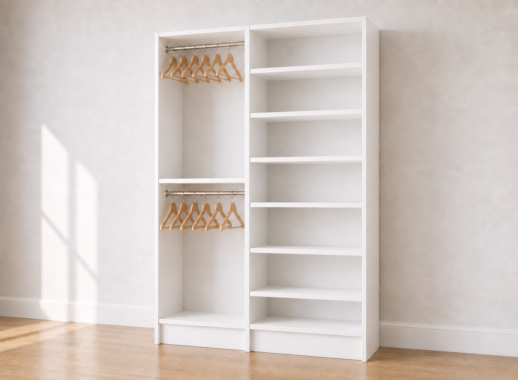Double Hang (24''W) + 8-Shelf (30''W) Double Tower Closet – 57"W × 96"H × 14"D