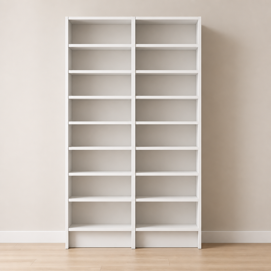 Two-tower closet system for spaces from 33 to 60 inches wide