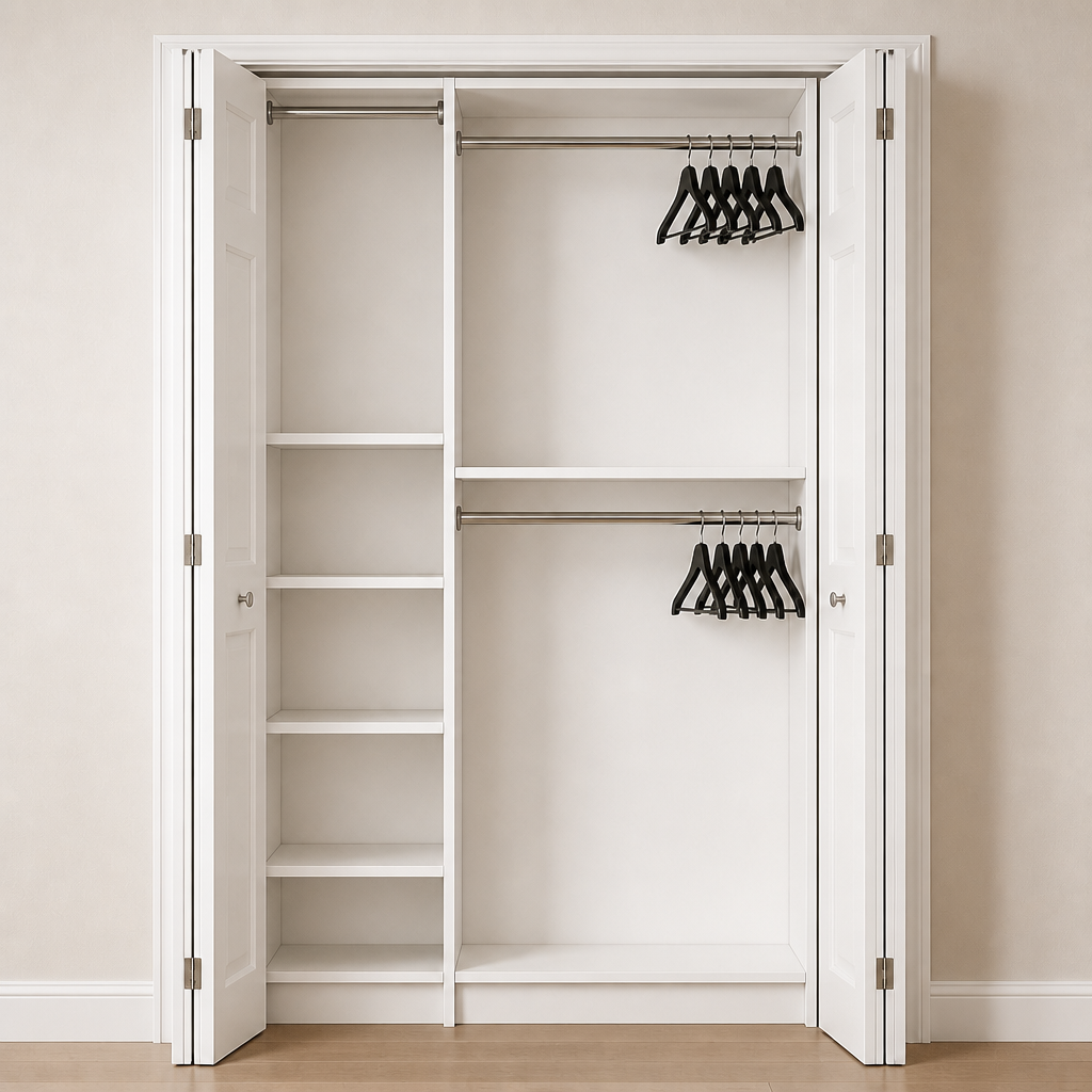 Hang & Shelves (18″) + Double Hang (30″) Closet System – 51″ Wide x 84″ High