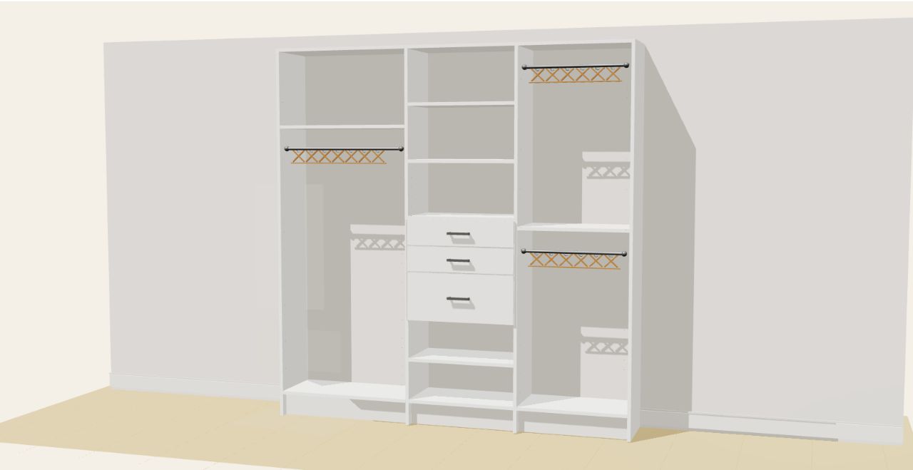 Long Hang (30") + Shelves & Drawers + Double Hang Triple Tower Closet – 81"W × 84"H × 14"D | White