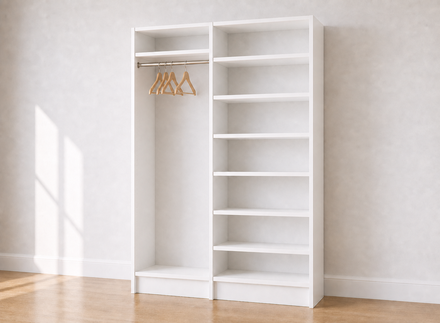 Long Hang (24''W) + 8-Shelf (30''W) Double Tower Closet – 57"W × 96"H × 14"D
