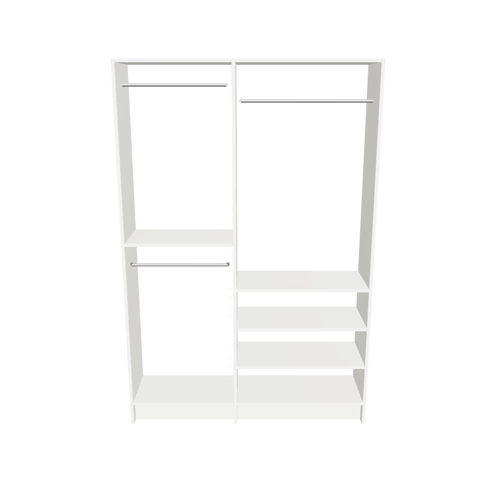Double Hang (24''W) + Hang & Shelves (30''W) Double Tower Closet – 57"W × 96"H × 14"D