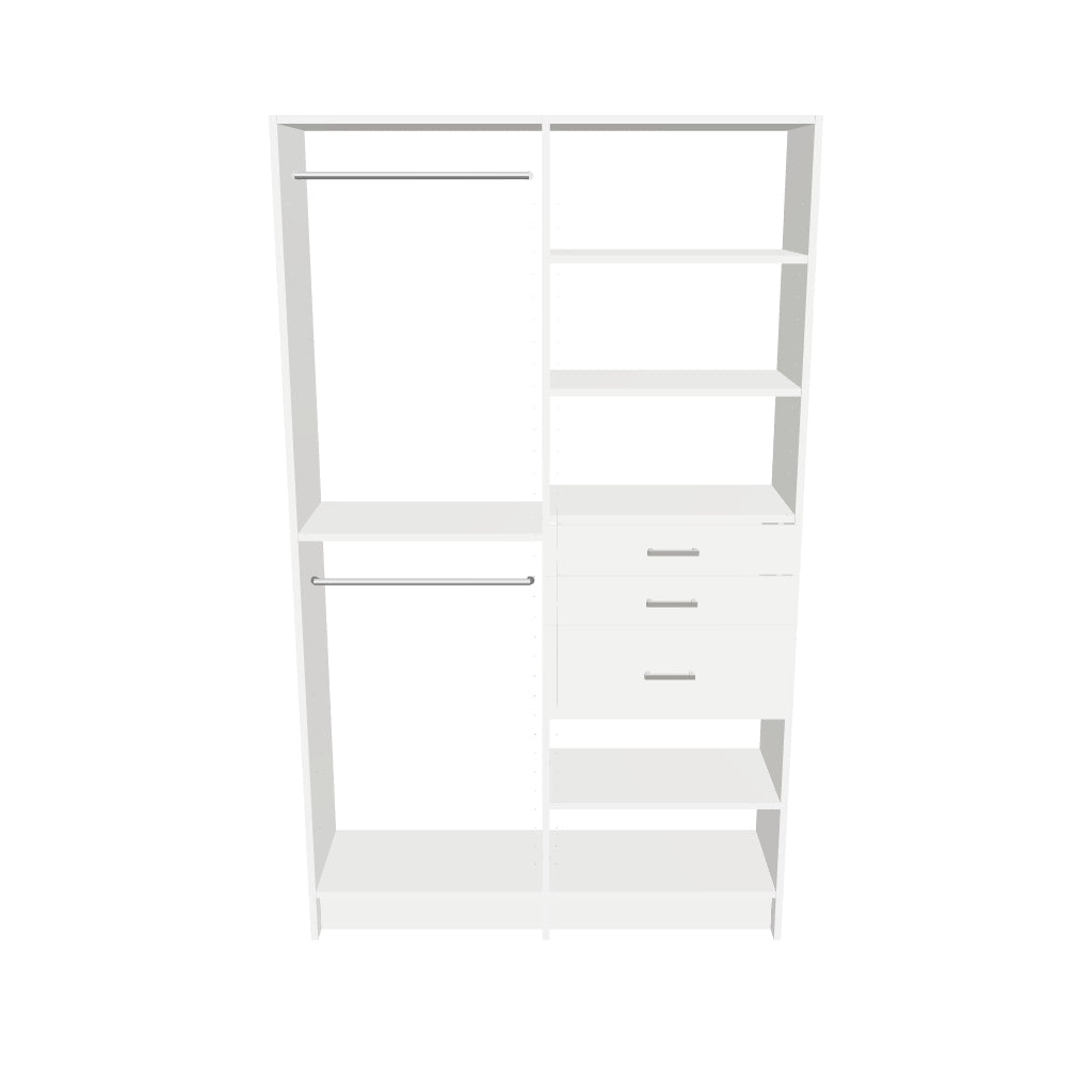 Double Hang (24''W) + Shelves & 3 Drawers (24''W) Double Tower Closet – 51"W × 84"H × 14"D