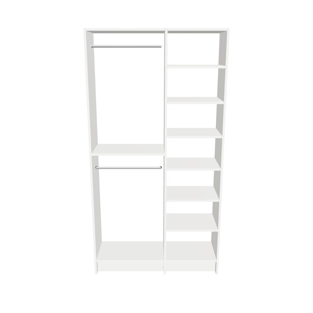 Double Hang (24''W) + 7-Shelf (18''W) Double Tower Closet – 45"W × 84"H × 14"D