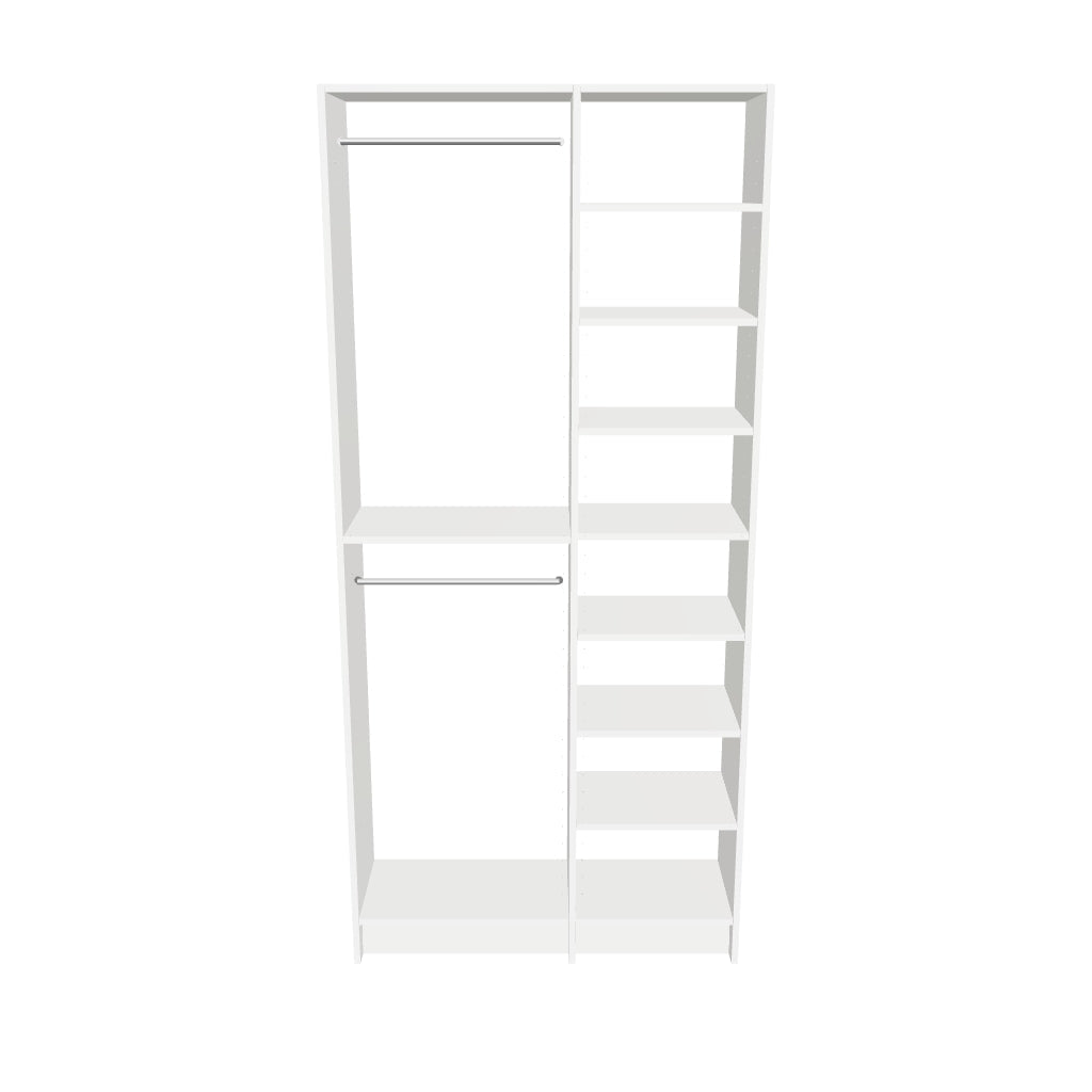 Double Hang (24''W) + 8-Shelf (18''W) Double Tower Closet – 45"W × 96"H × 14"D | White