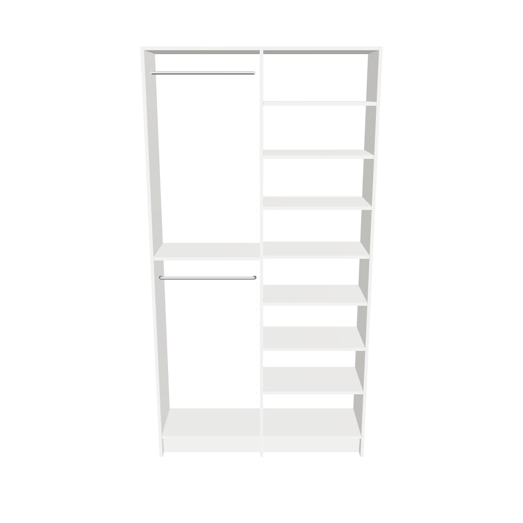 Double Hang (24''W) + 8-Shelf (24''W) Double Tower Closet – 51"W × 96"H × 14"D