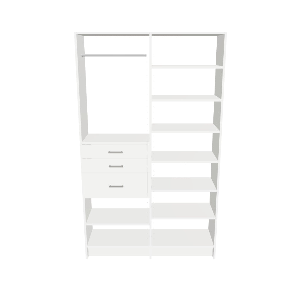 Hang & Drawers (24''W) + 7-Shelf (24''W) Double Tower Closet – 51"W × 84"H × 14"D